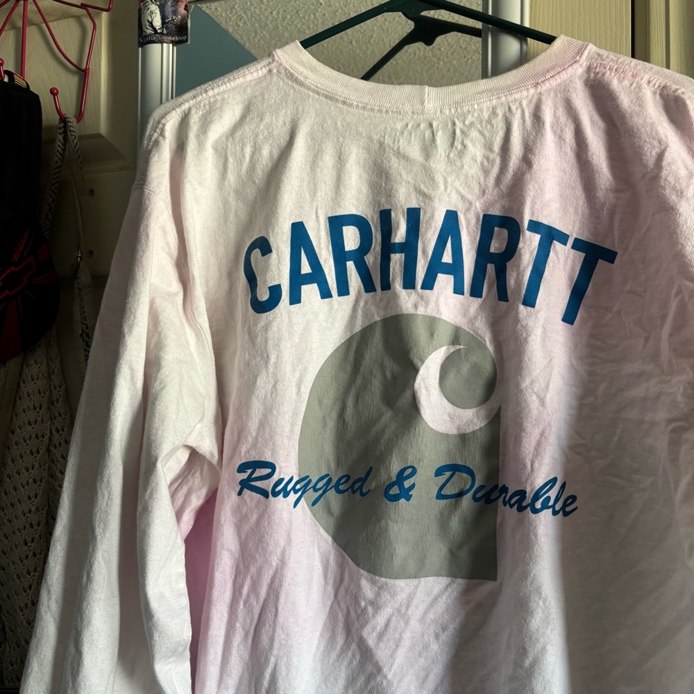 Carhartt White and Blue Graphic Long Sleeve
